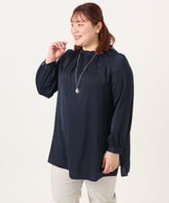 OLBDD01089 eur3(エウルキューブ) 【WEB先行販売】【大きいサイズ/11号サイズあり】タックネックサテンブラウス ネイビー(57)