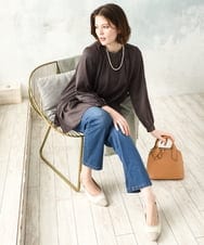 OLBDD01089 eur3(エウルキューブ) 【WEB先行販売】【大きいサイズ/11号サイズあり】タックネックサテンブラウス ダークグレー(93)