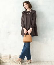 OLBDD01089 eur3(エウルキューブ) 【WEB先行販売】【大きいサイズ/11号サイズあり】タックネックサテンブラウス ダークグレー(93)