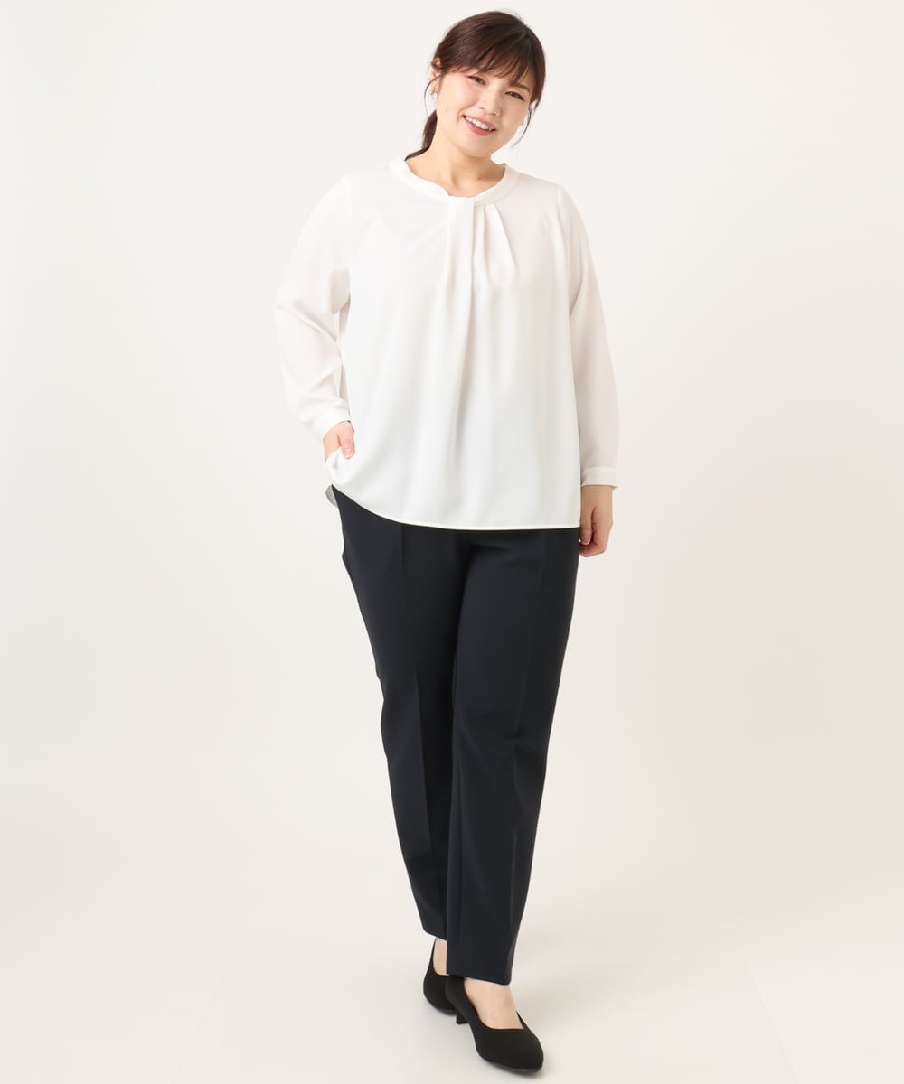 OLBDD04089 eur3(エウルキューブ) 【WEB先行販売】【大きいサイズ/11号サイズあり】ジョーゼットタックブラウス ホワイト(90)