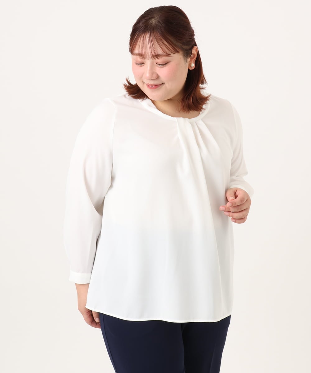 OLBDD04089 eur3(エウルキューブ) 【大きいサイズ/11号サイズあり】ジョーゼットタックブラウス ホワイト(90)