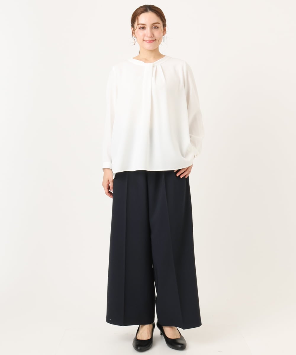 OLBDD04089 eur3(エウルキューブ) 【WEB先行販売】【大きいサイズ/11号サイズあり】ジョーゼットタックブラウス ホワイト(90)