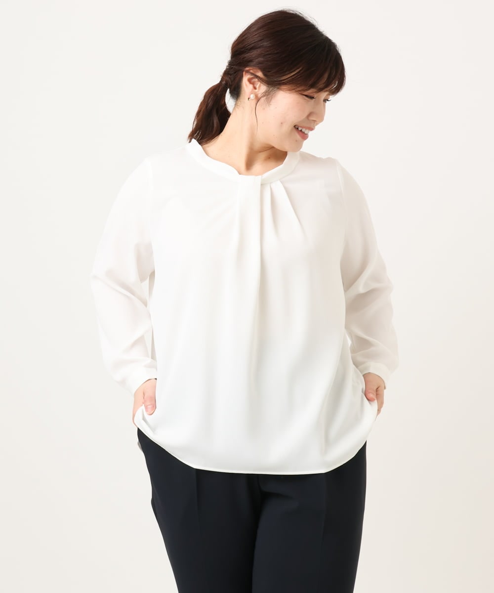 OLBDD04089 eur3(エウルキューブ) 【WEB先行販売】【大きいサイズ/11号サイズあり】ジョーゼットタックブラウス ホワイト(90)