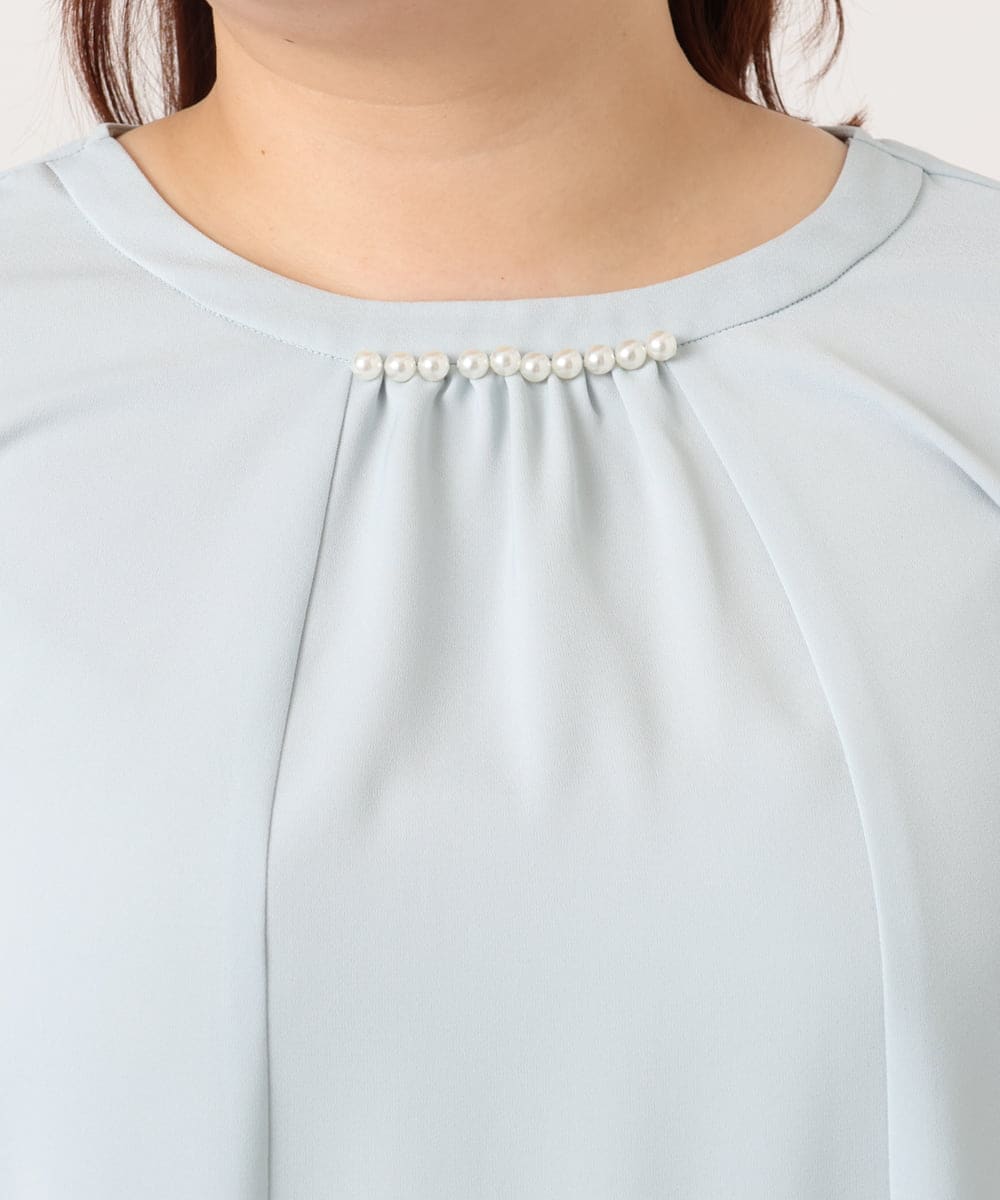 OLBDD09089 eur3(エウルキューブ) 【大きいサイズ/11号サイズあり】パール付きブラウス ライトブルー(50)