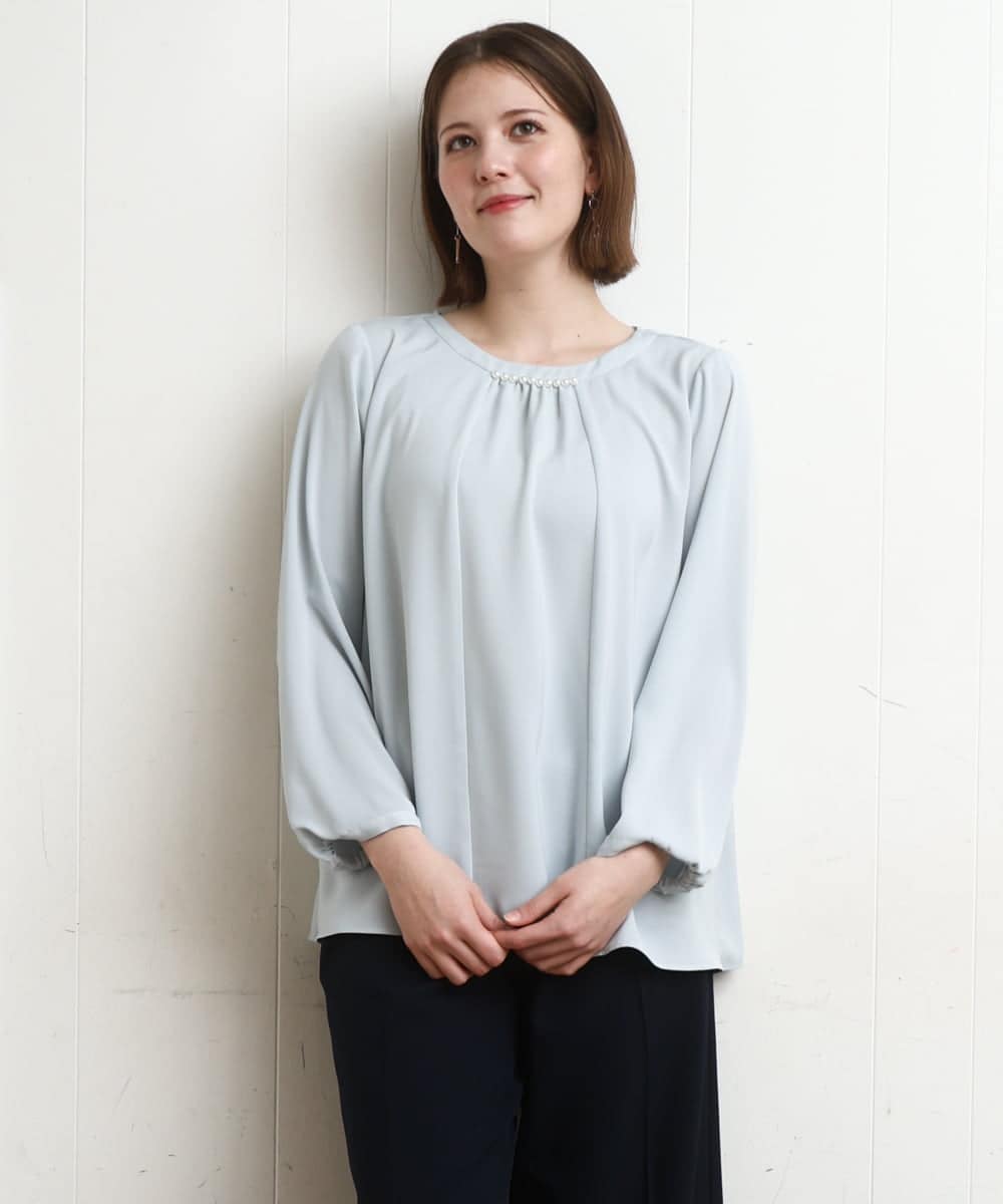 OLBDD09089 eur3(エウルキューブ) 【大きいサイズ/11号サイズあり】パール付きブラウス ライトブルー(50)