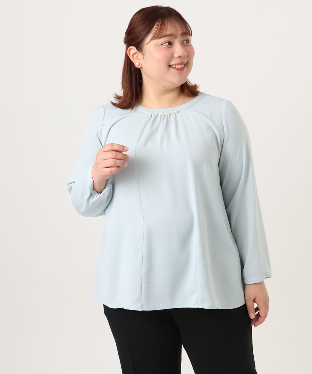 OLBDD09089 eur3(エウルキューブ) 【大きいサイズ/11号サイズあり】パール付きブラウス ライトブルー(50)