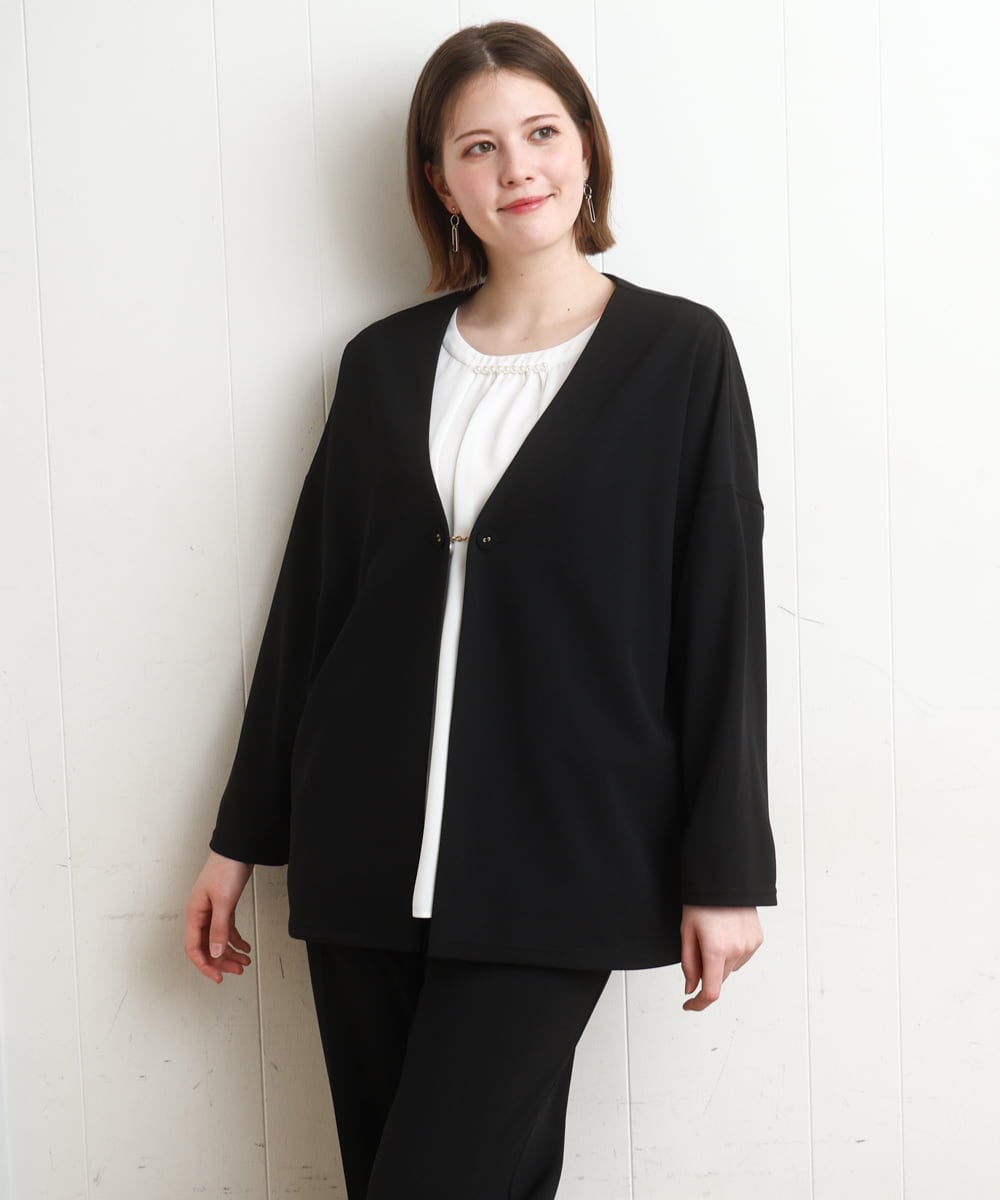 OLBDD09089 eur3(エウルキューブ) 【大きいサイズ/11号サイズあり】パール付きブラウス ホワイト(90)