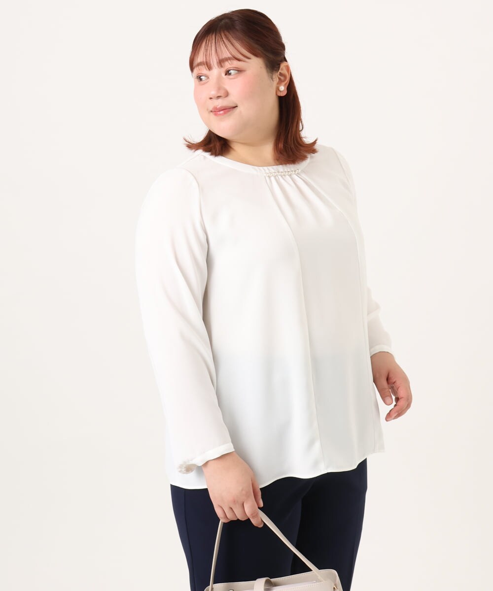 OLBDD09089 eur3(エウルキューブ) 【大きいサイズ/11号サイズあり】パール付きブラウス ホワイト(90)