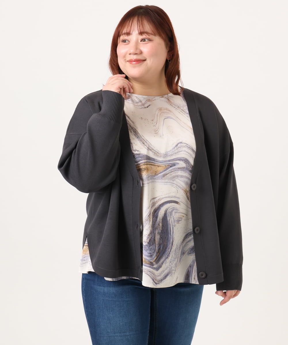 OLBDD10089 eur3(エウルキューブ) 【WEB先行販売】【大きいサイズ】アブストラクトプリントブラウス ベージュ(82)