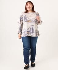 OLBDD10089 eur3(エウルキューブ) 【WEB先行販売】【大きいサイズ】アブストラクトプリントブラウス ベージュ(82)