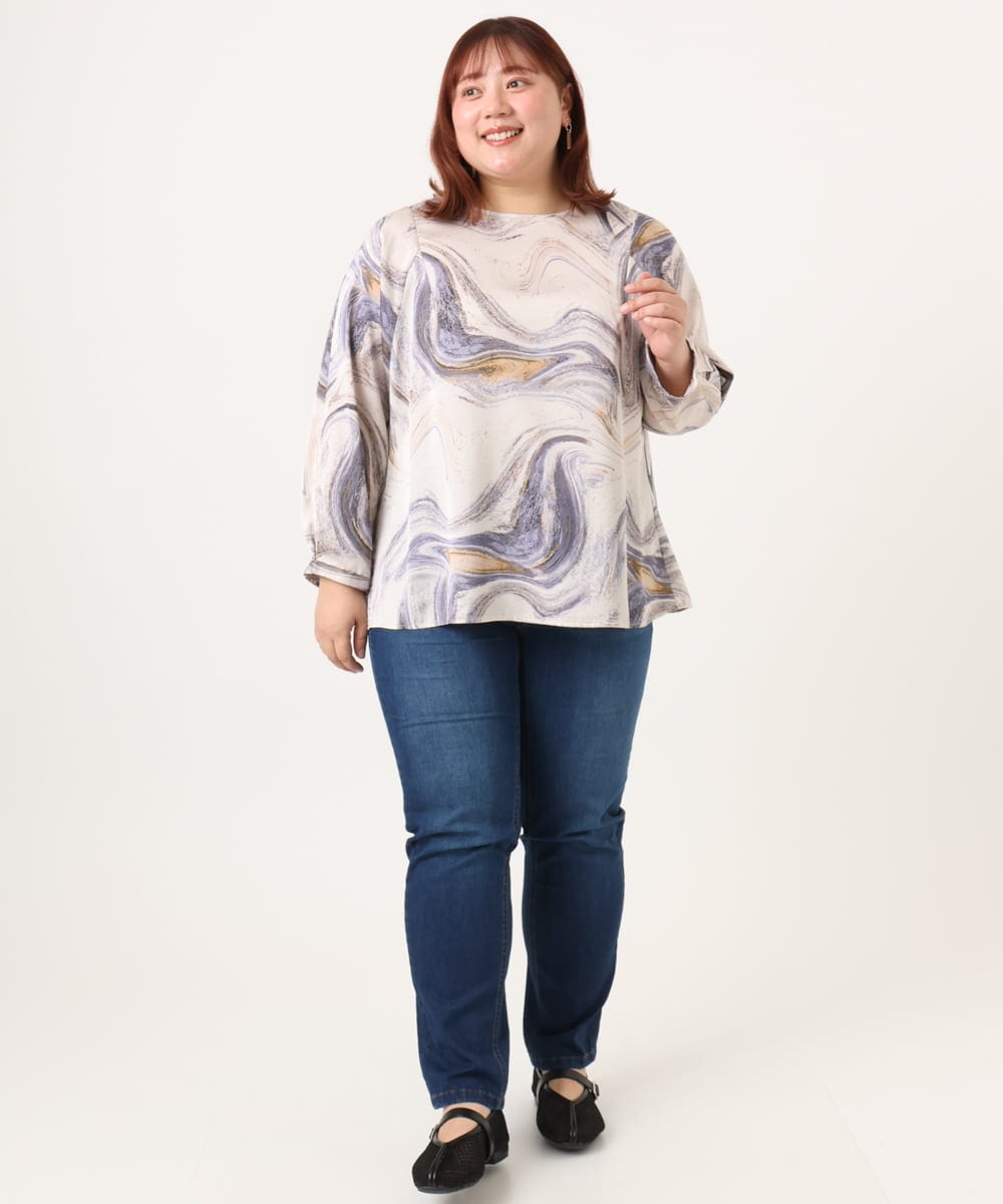 OLBDD10089 eur3(エウルキューブ) 【WEB先行販売】【大きいサイズ】アブストラクトプリントブラウス ベージュ(82)