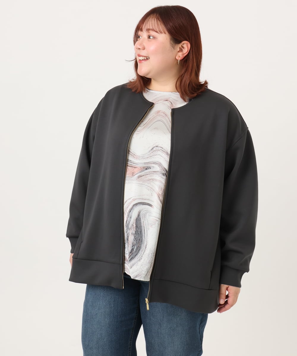 OLBDD10089 eur3(エウルキューブ) 【WEB先行販売】【大きいサイズ】アブストラクトプリントブラウス ライトグレー(91)