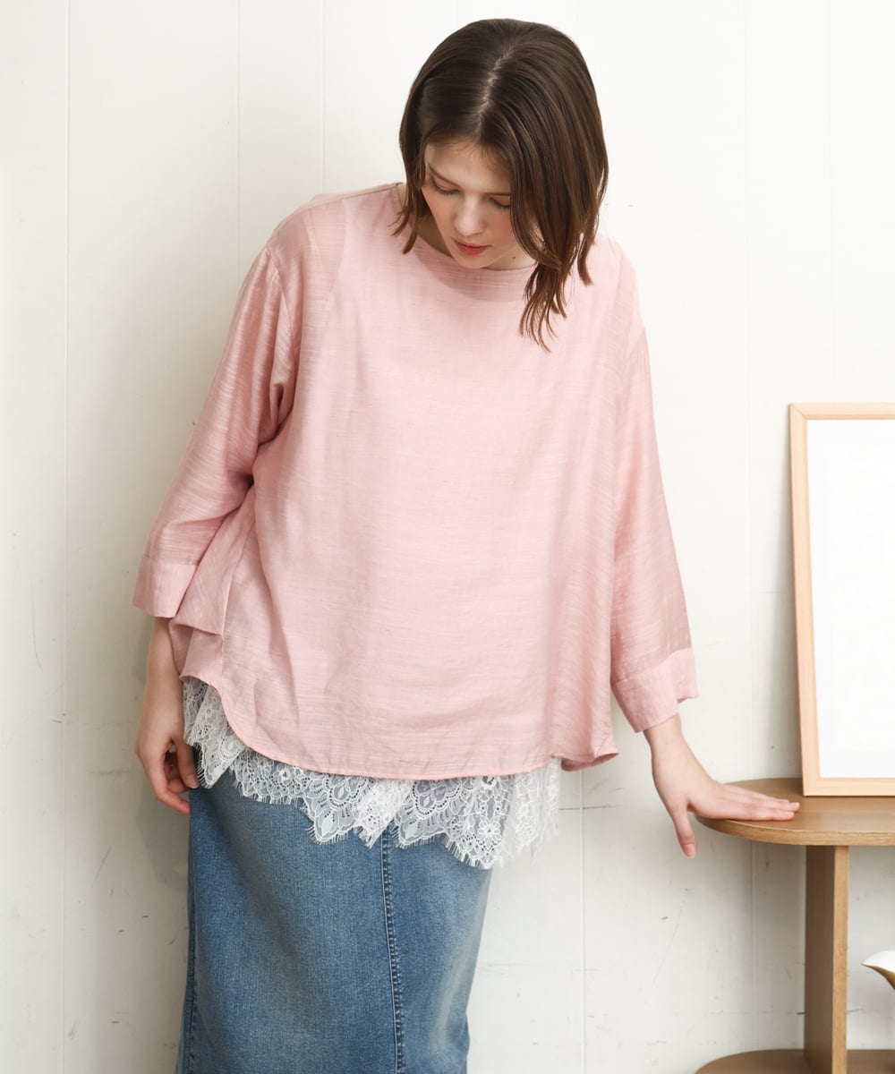 OLBDD11099 eur3(エウルキューブ) 【WEB先行販売】【大きいサイズ】ドロップショルダーブラウス ピンク(03)