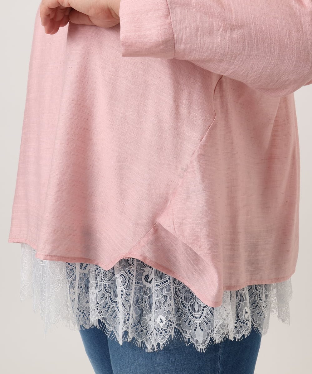 OLBDD11099 eur3(エウルキューブ) 【WEB先行販売】【大きいサイズ】ドロップショルダーブラウス ピンク(03)