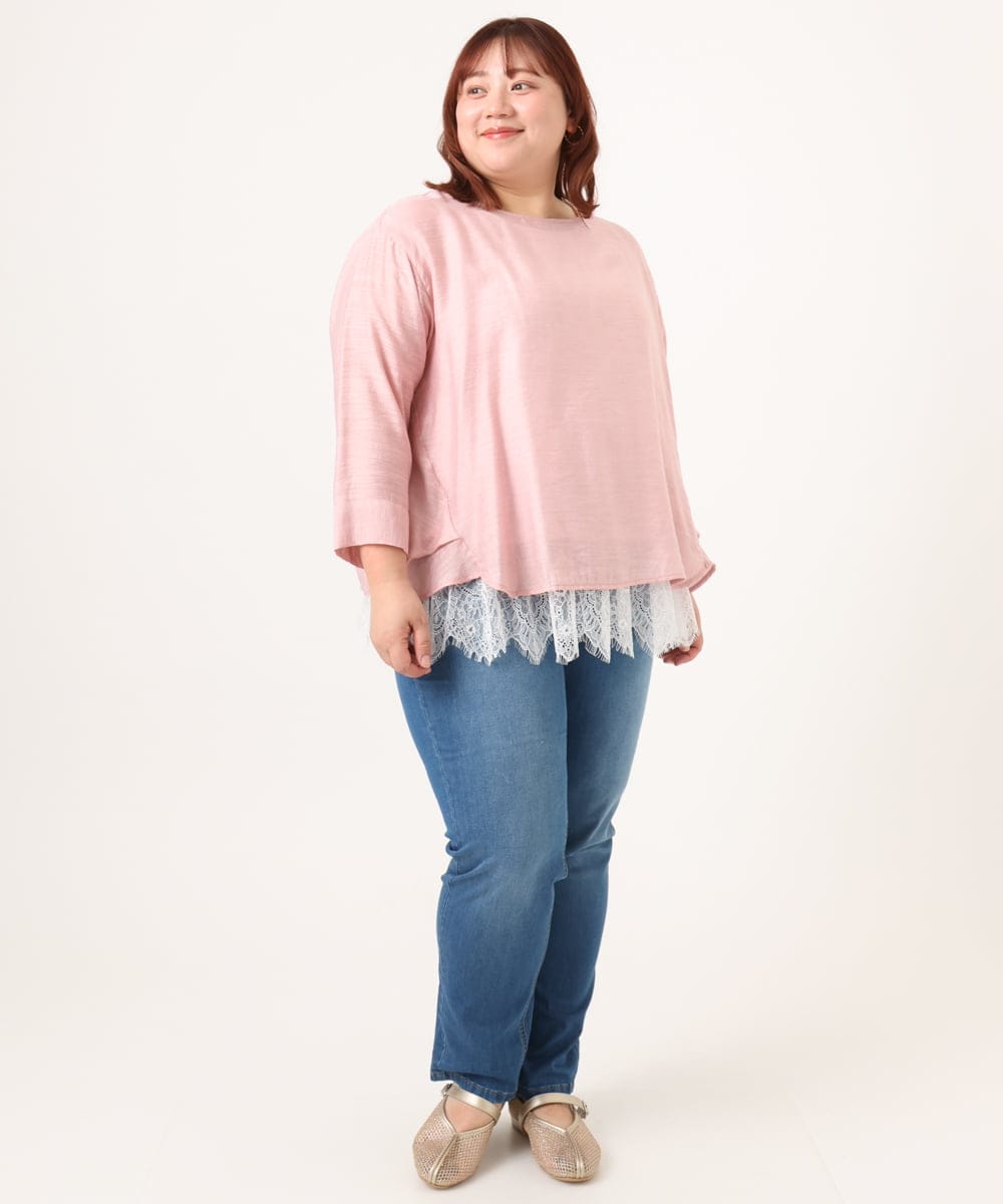 OLBDD11099 eur3(エウルキューブ) 【WEB先行販売】【大きいサイズ】ドロップショルダーブラウス ピンク(03)