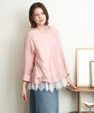 OLBDD11099 eur3(エウルキューブ) 【WEB先行販売】【大きいサイズ】ドロップショルダーブラウス ピンク(03)