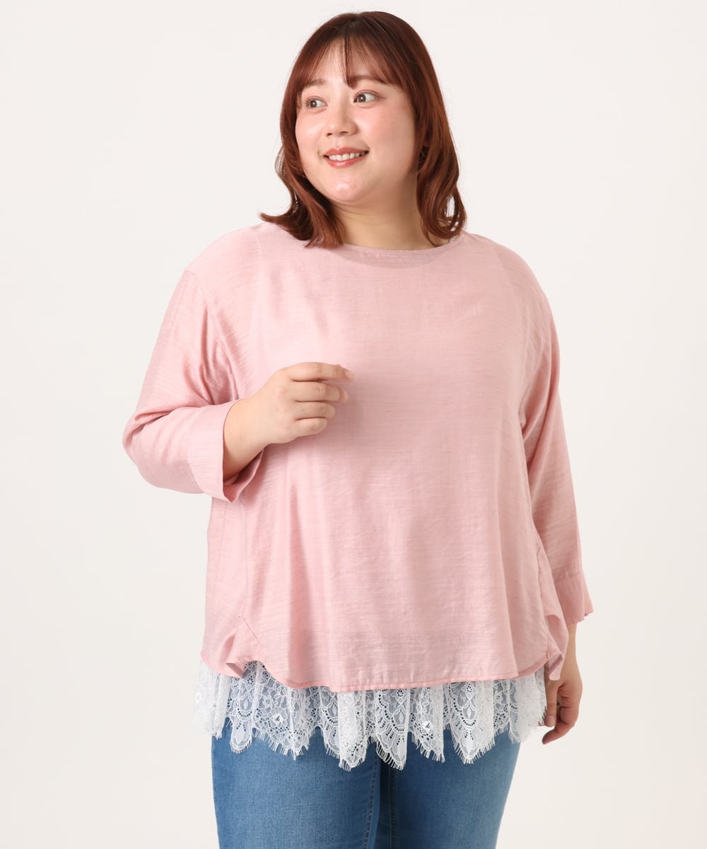 OLBDD11099 eur3(エウルキューブ) 【WEB先行販売】【大きいサイズ】ドロップショルダーブラウス ピンク(03)