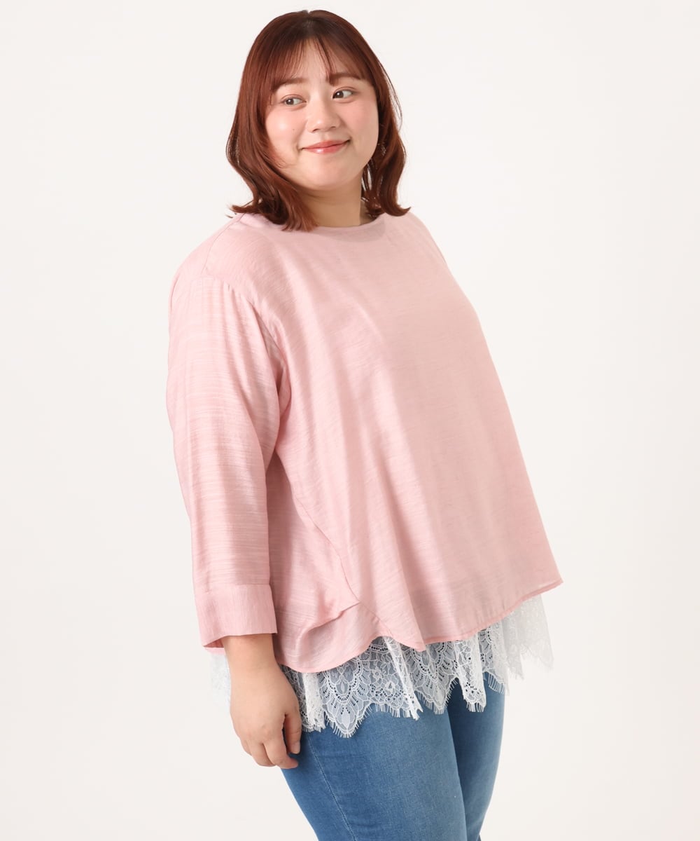 OLBDD11099 eur3(エウルキューブ) 【WEB先行販売】【大きいサイズ】ドロップショルダーブラウス ピンク(03)