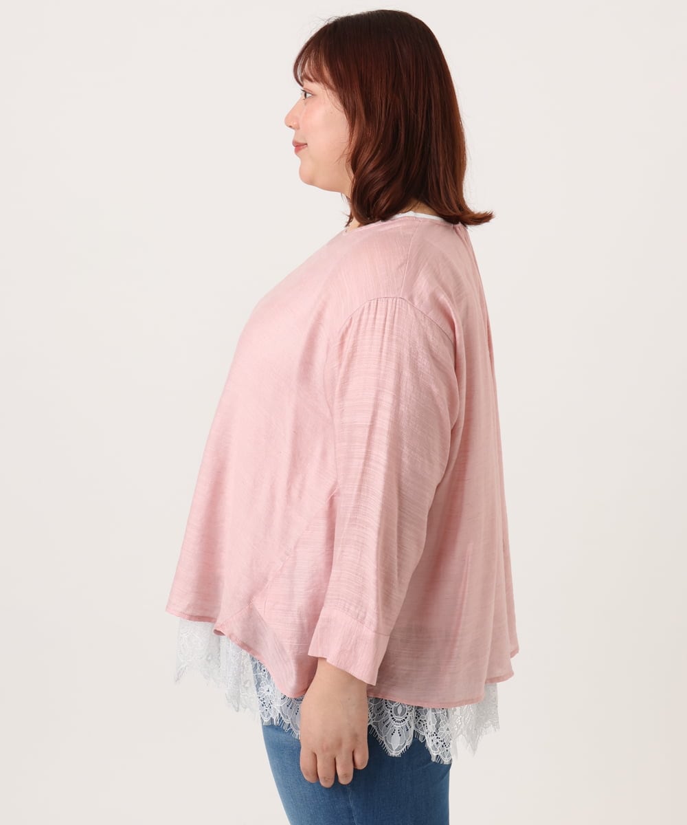 OLBDD11099 eur3(エウルキューブ) 【WEB先行販売】【大きいサイズ】ドロップショルダーブラウス ピンク(03)