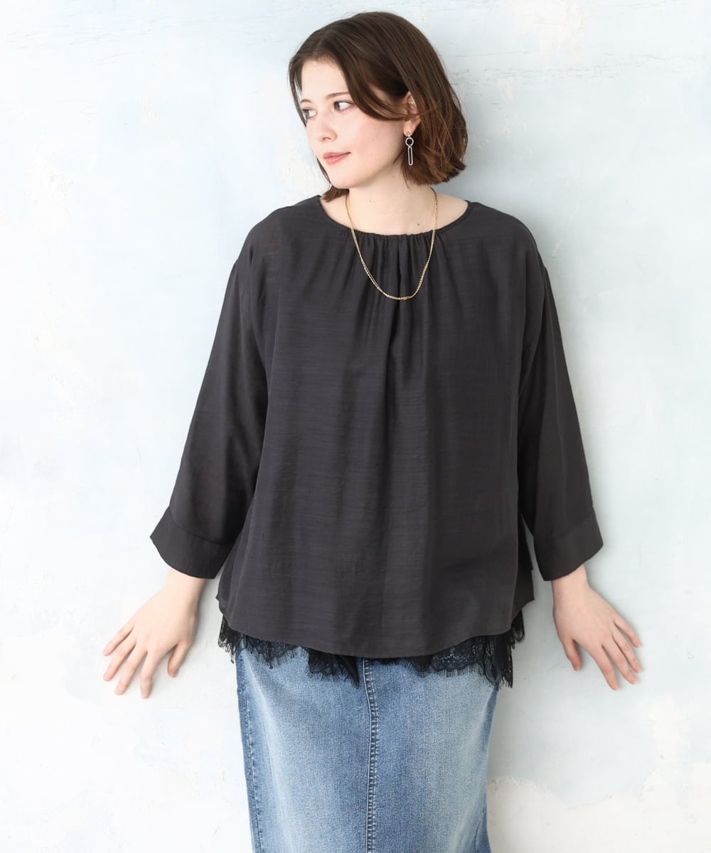 OLBDD11099 eur3(エウルキューブ) 【WEB先行販売】【大きいサイズ】ドロップショルダーブラウス ダークグレー(93)