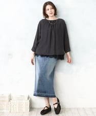 OLBDD11099 eur3(エウルキューブ) 【WEB先行販売】【大きいサイズ】ドロップショルダーブラウス ダークグレー(93)