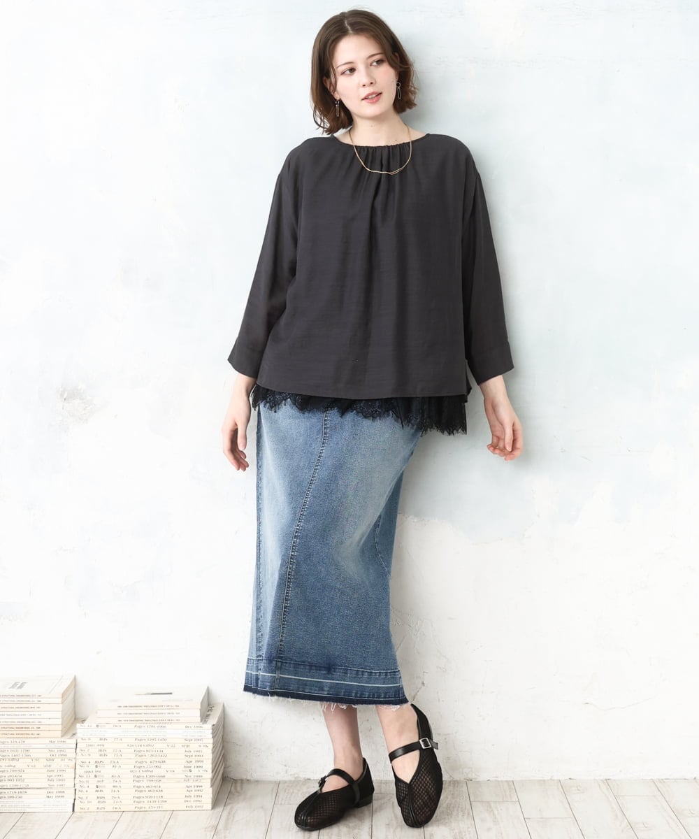 OLBDD11099 eur3(エウルキューブ) 【WEB先行販売】【大きいサイズ】ドロップショルダーブラウス ダークグレー(93)