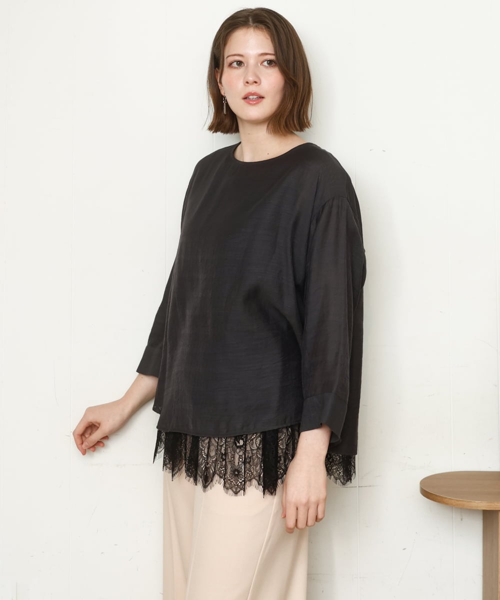 OLBDD11099 eur3(エウルキューブ) 【WEB先行販売】【大きいサイズ】ドロップショルダーブラウス ダークグレー(93)