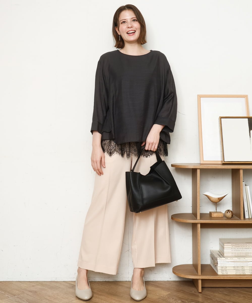 OLBDD11099 eur3(エウルキューブ) 【WEB先行販売】【大きいサイズ】ドロップショルダーブラウス ダークグレー(93)