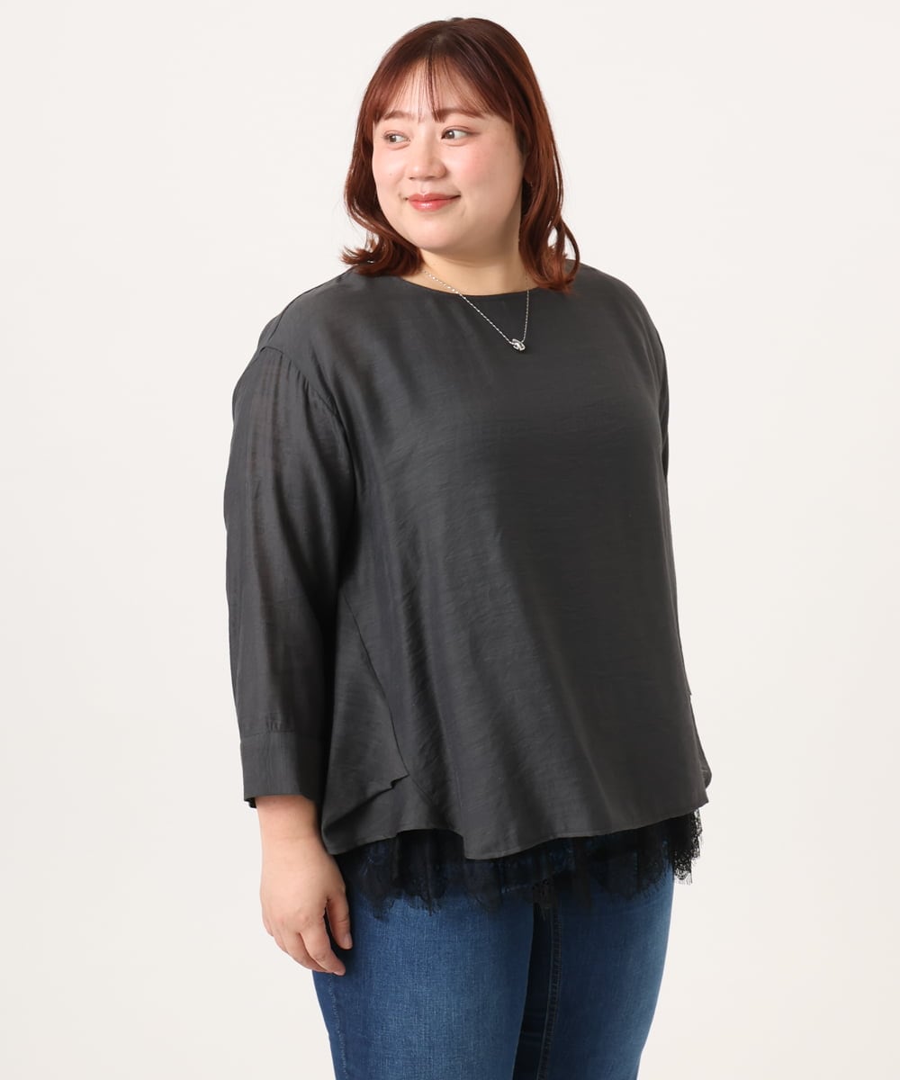 OLBDD11099 eur3(エウルキューブ) 【WEB先行販売】【大きいサイズ】ドロップショルダーブラウス ダークグレー(93)