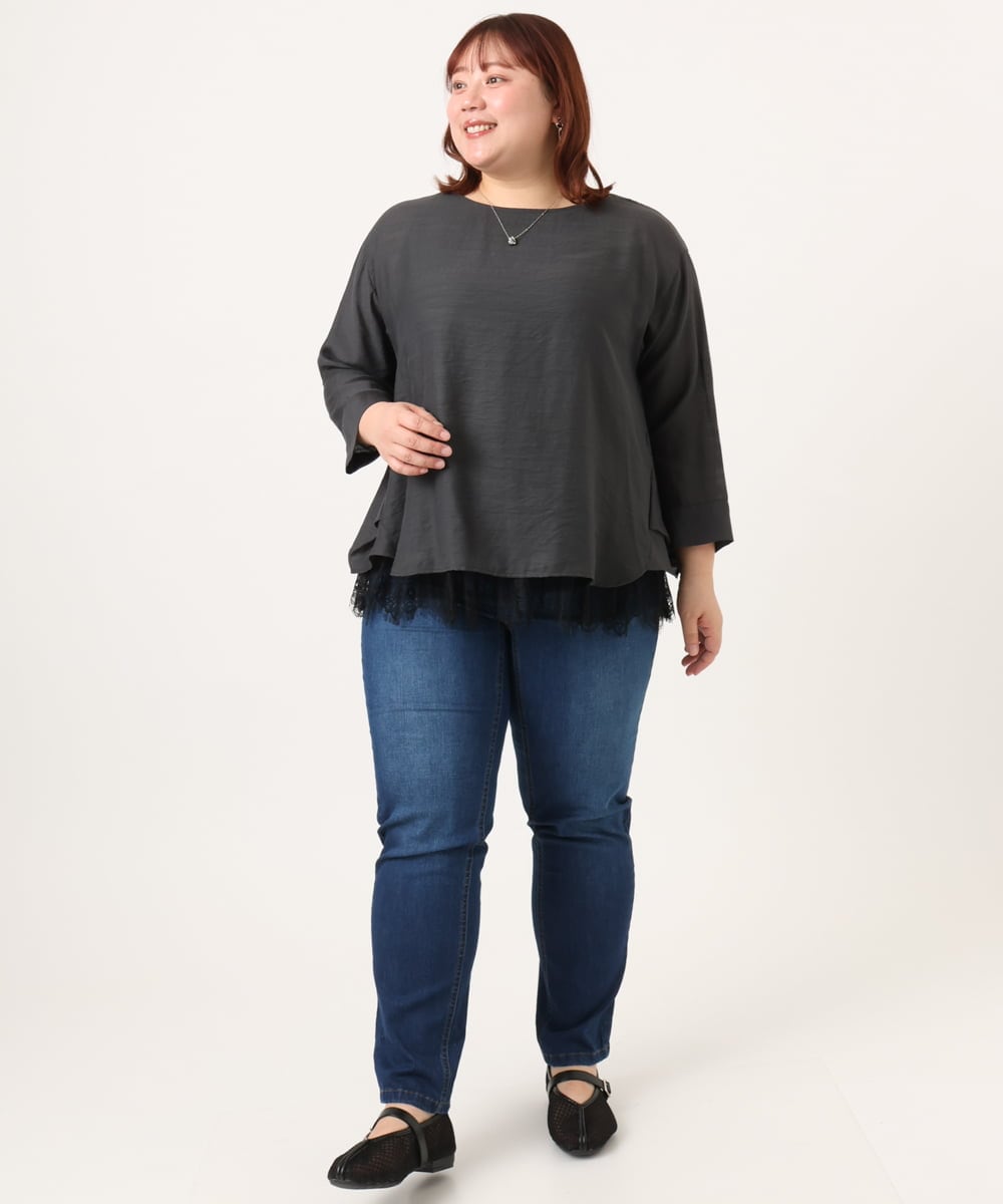 OLBDD11099 eur3(エウルキューブ) 【WEB先行販売】【大きいサイズ】ドロップショルダーブラウス ダークグレー(93)