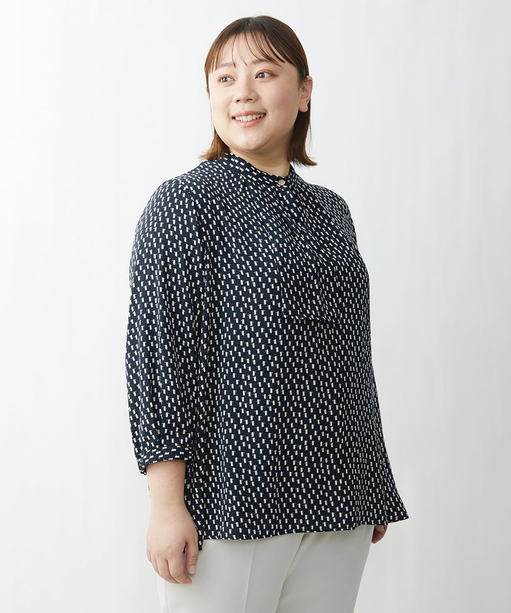 雑誌掲載】【大きいサイズ/11号サイズあり】バンドカラーボウタイ風ブラウス(ブラウス・シャツ) eur3(エウルキューブ)｜イトキンオンラインストア