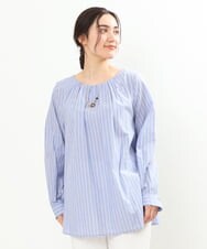 OLBDS05080 eur3(エウルキューブ) 【大きいサイズ/11号サイズあり】マルチストライプギャザーブラウス ブルー(55)