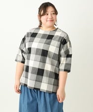 OLBEA04079 eur3(エウルキューブ) 【大きいサイズ】パッチワーク風コットンブラウス ブラック(94)