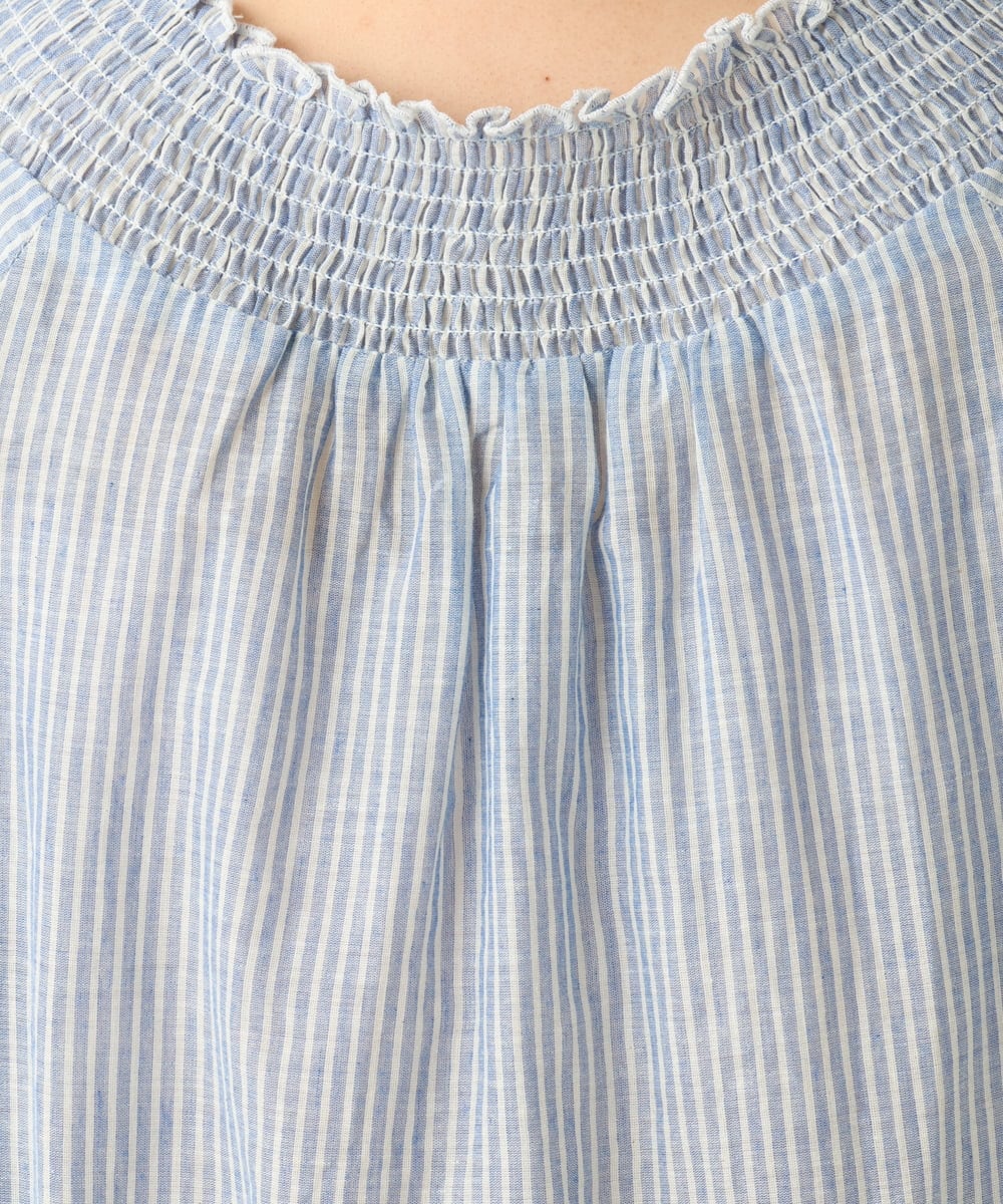 OLBEA16119 eur3(エウルキューブ) 【大きいサイズ】シャーリング刺繍ブラウス ライトブルー(50)