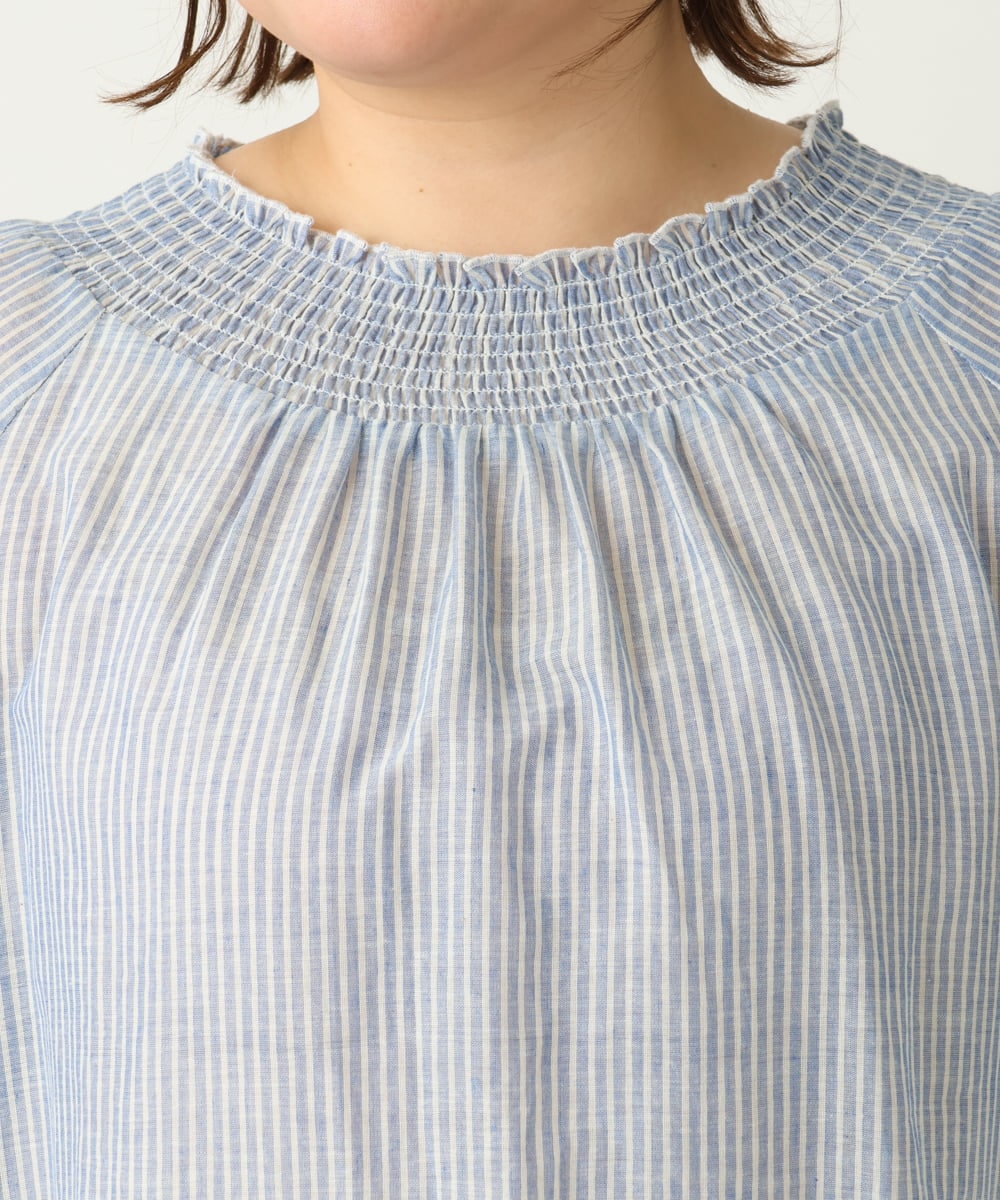 OLBEA16119 eur3(エウルキューブ) 【大きいサイズ】シャーリング刺繍ブラウス ライトブルー(50)