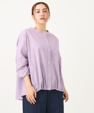 OLBEA17089 eur3(エウルキューブ) 【大きいサイズ】バンドカラーラメストライプシャツ ラベンダー(60)