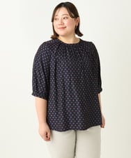 OLBEA18089 eur3(エウルキューブ) 【大きいサイズ】プロバンスプリントブラウス ネイビー(57)