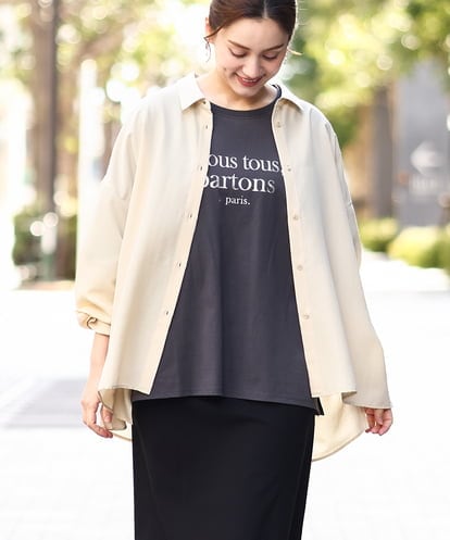 OLBEA31099 eur3 【大きいサイズ】フィブリルサテンドロップショルダーシャツ