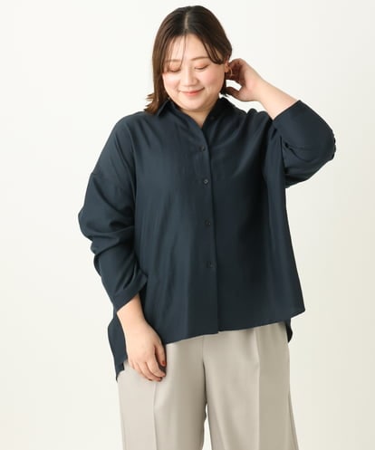 OLBEA31099 eur3 【大きいサイズ】フィブリルサテンドロップショルダーシャツ
