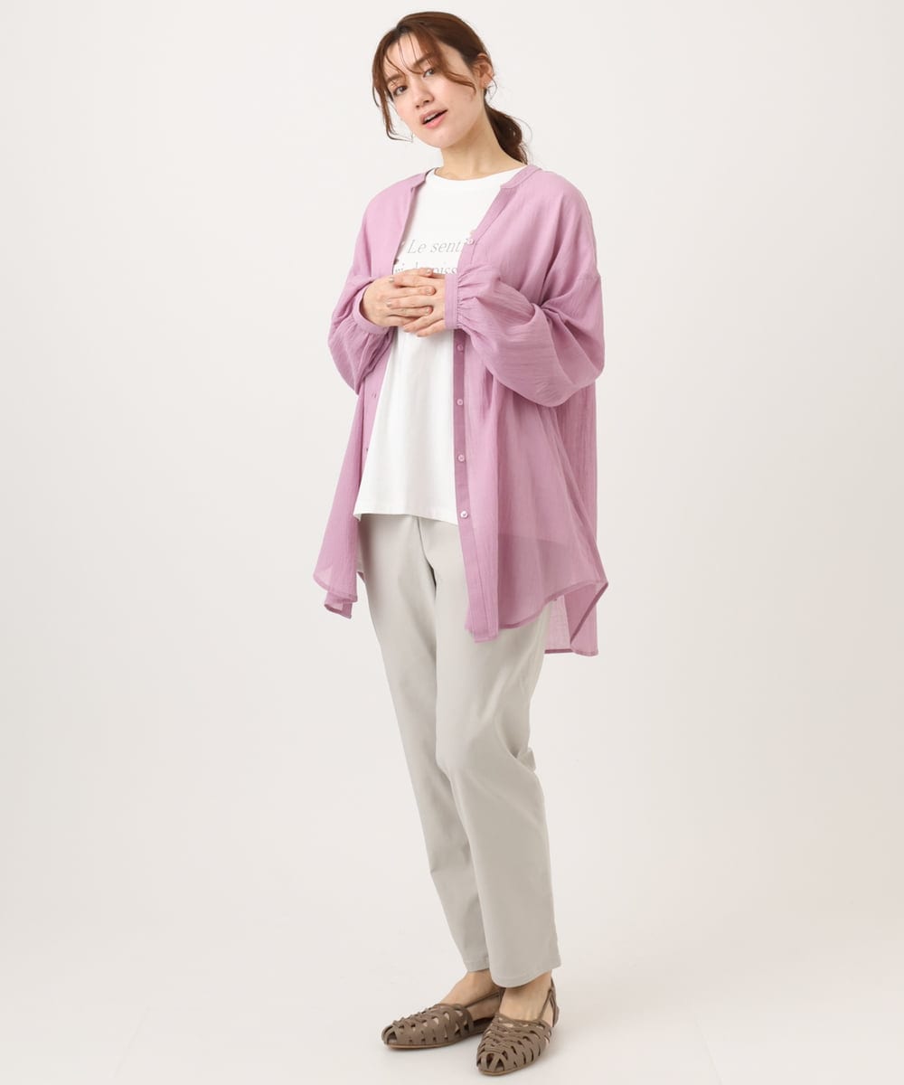 OLBED06089 eur3(エウルキューブ) 【WEB先行販売】【大きいサイズ】バンドカラーコットンブラウス ピンク