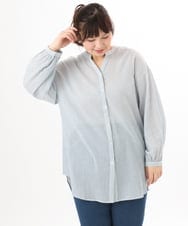 OLBED06089 eur3(エウルキューブ) 【WEB先行販売】【大きいサイズ】バンドカラーコットンブラウス ブルー(ストライプ）