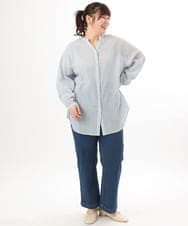 OLBED06089 eur3(エウルキューブ) 【WEB先行販売】【大きいサイズ】バンドカラーコットンブラウス ブルー(ストライプ）