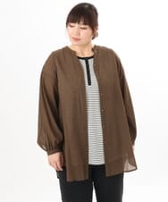 OLBED06089 eur3(エウルキューブ) 【WEB先行販売】【大きいサイズ】バンドカラーコットンブラウス ダークブラウン