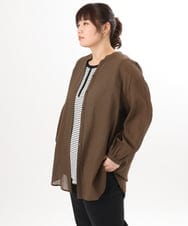OLBED06089 eur3(エウルキューブ) 【WEB先行販売】【大きいサイズ】バンドカラーコットンブラウス ダークブラウン