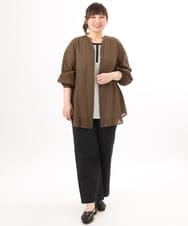 OLBED06089 eur3(エウルキューブ) 【WEB先行販売】【大きいサイズ】バンドカラーコットンブラウス ダークブラウン