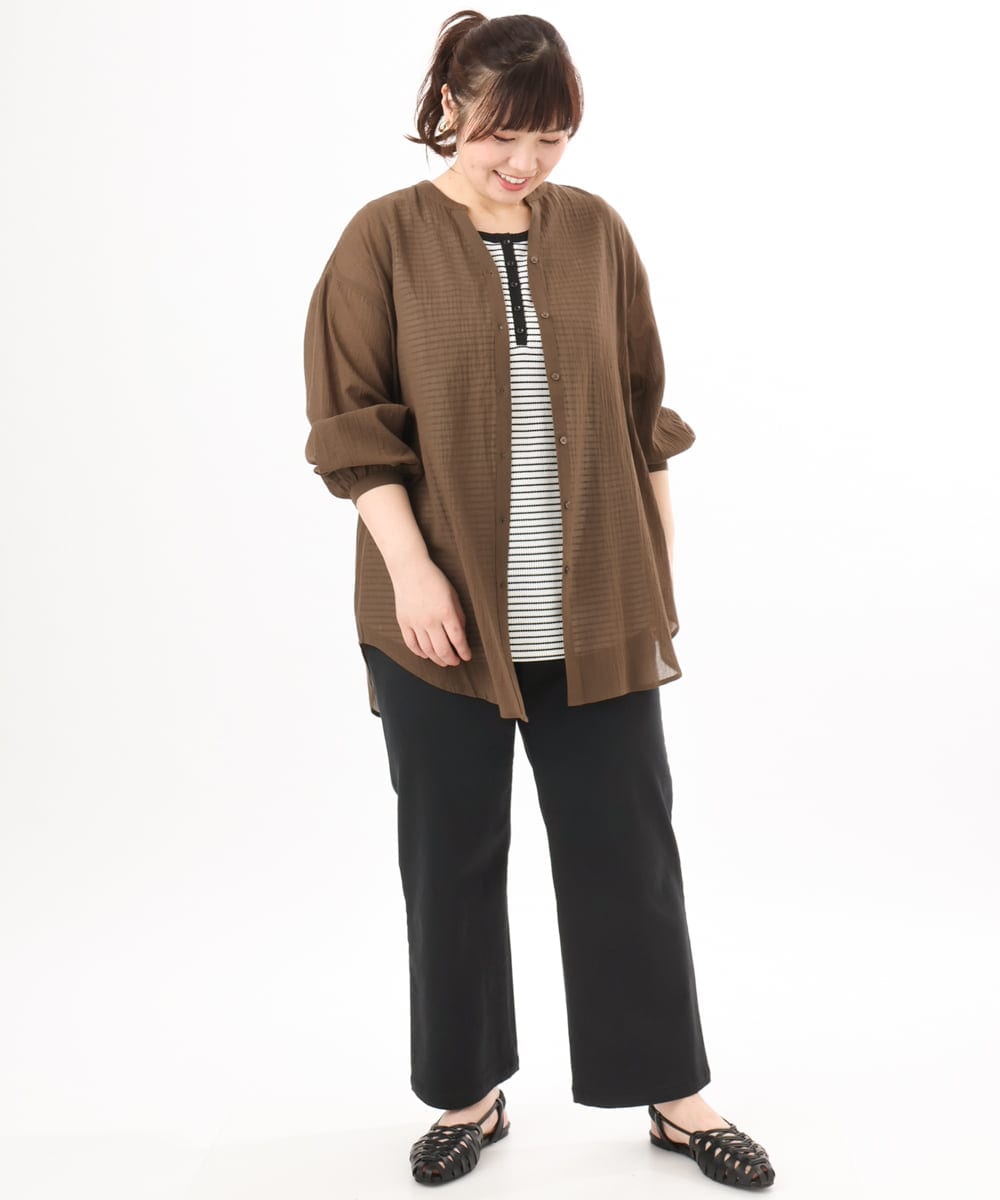 OLBED06089 eur3(エウルキューブ) 【WEB先行販売】【大きいサイズ】バンドカラーコットンブラウス ダークブラウン
