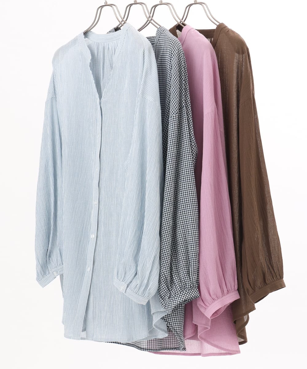 OLBED06089 eur3(エウルキューブ) 【WEB先行販売】【大きいサイズ】バンドカラーコットンブラウス ダークブラウン