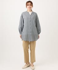 OLBED06089 eur3(エウルキューブ) 【WEB先行販売】【大きいサイズ】バンドカラーコットンブラウス ホワイト(ギンガムチェック）