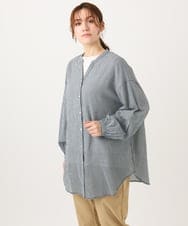 OLBED06089 eur3(エウルキューブ) 【WEB先行販売】【大きいサイズ】バンドカラーコットンブラウス ホワイト(ギンガムチェック）