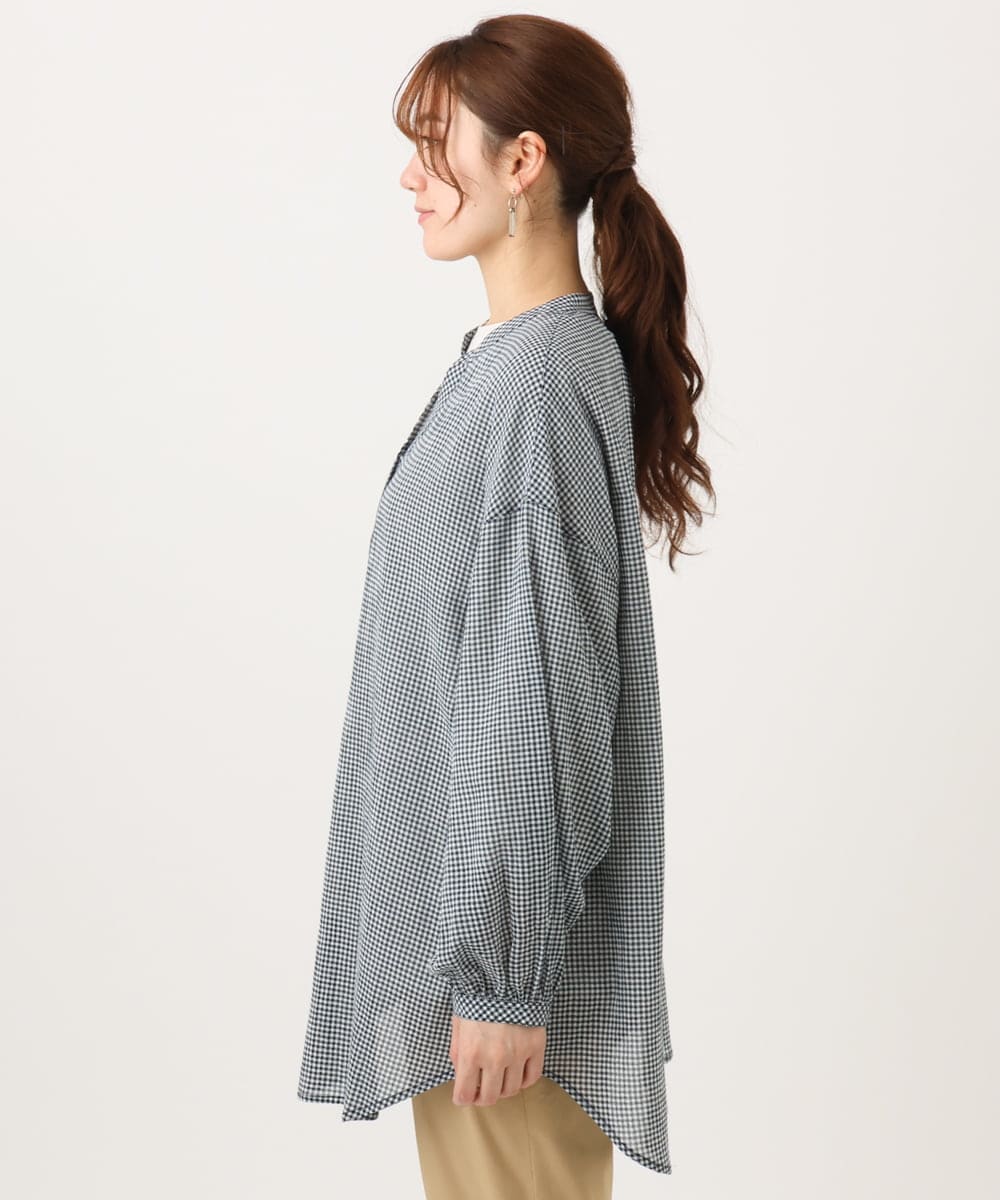 OLBED06089 eur3(エウルキューブ) 【WEB先行販売】【大きいサイズ】バンドカラーコットンブラウス ホワイト(ギンガムチェック）